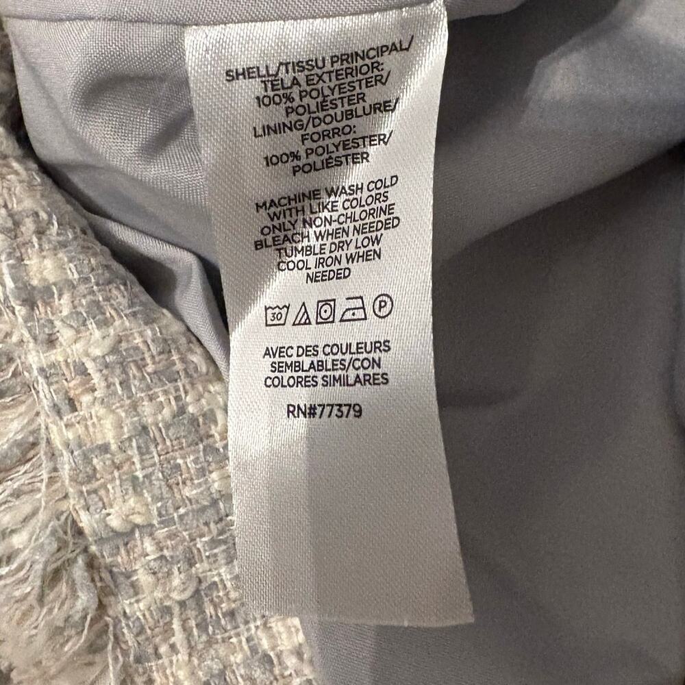 Ann Taylor Women's Gray, Taupe & White Tweed Fringe Hem Blazer, one button, 12 - Picture 6 of 6